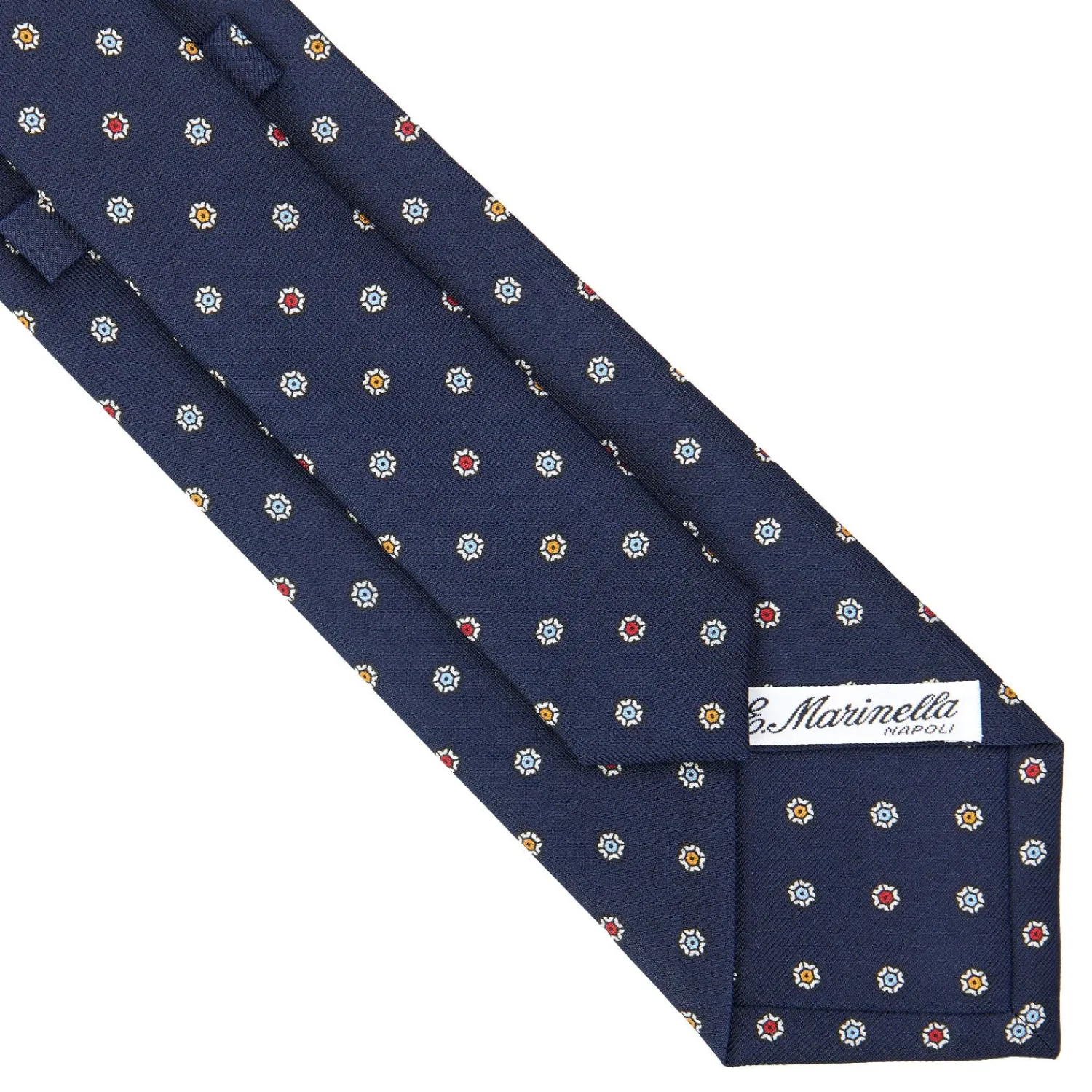 E.Marinella CRAVATTE|Cravatte In Seta Stampata|CRAVATTA SARTORIALE CLASSICA IN SETA BLU SCURO Microfantasia fiore
