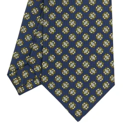 E.Marinella CRAVATTE|Cravatte In Seta Stampata|CRAVATTA SARTORIALE CLASSICA IN SETA BLU SCURO Microfantasia fiore