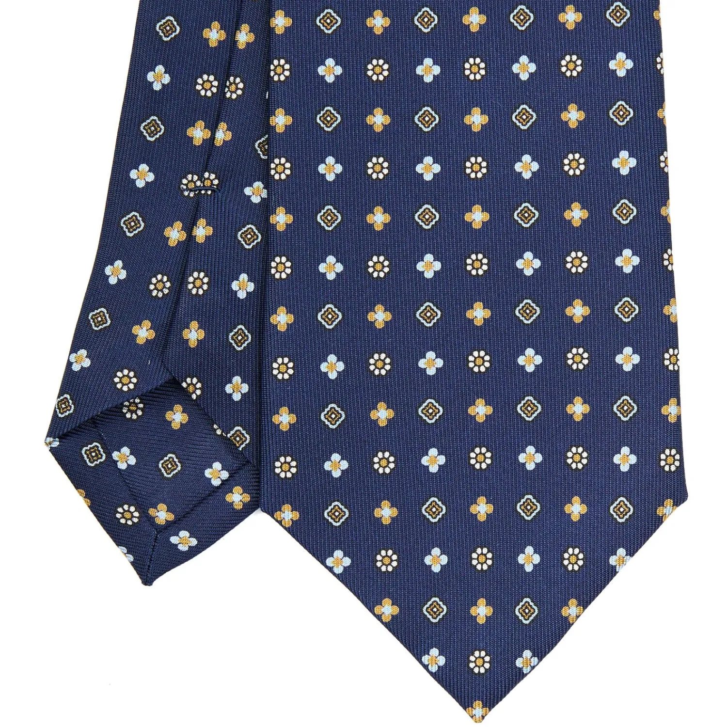 E.Marinella CRAVATTE|Cravatte In Seta Stampata|CRAVATTA SARTORIALE CLASSICA IN SETA BLU SCURO Microfantasia fiore