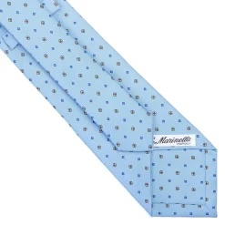 E.Marinella CRAVATTE|Cravatte In Seta Stampata|CRAVATTA SARTORIALE CLASSICA IN SETA AZZURRA Microfantasia fiore