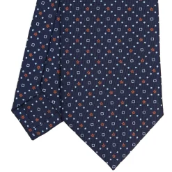 E.Marinella CRAVATTE|Cravatte In Seta Stampata|CRAVATTA SARTORIALE CLASSICA IN SETA BLU SCURO Microfantasia fiore
