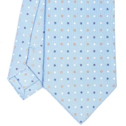 E.Marinella CRAVATTE|Cravatte In Seta Stampata|CRAVATTA SARTORIALE CLASSICA IN SETA AZZURRA Microfantasia fiore