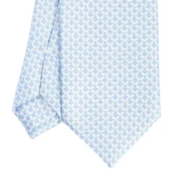 E.Marinella CRAVATTE|Cravatte In Seta Stampata|CRAVATTA SARTORIALE CLASSICA IN SETA AZZURRA Microfantasia m geometrica
