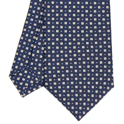 E.Marinella CRAVATTE|CRAVATTA SARTORIALE CLASSICA IN SETA BLU SCURO Microfantasia fiore