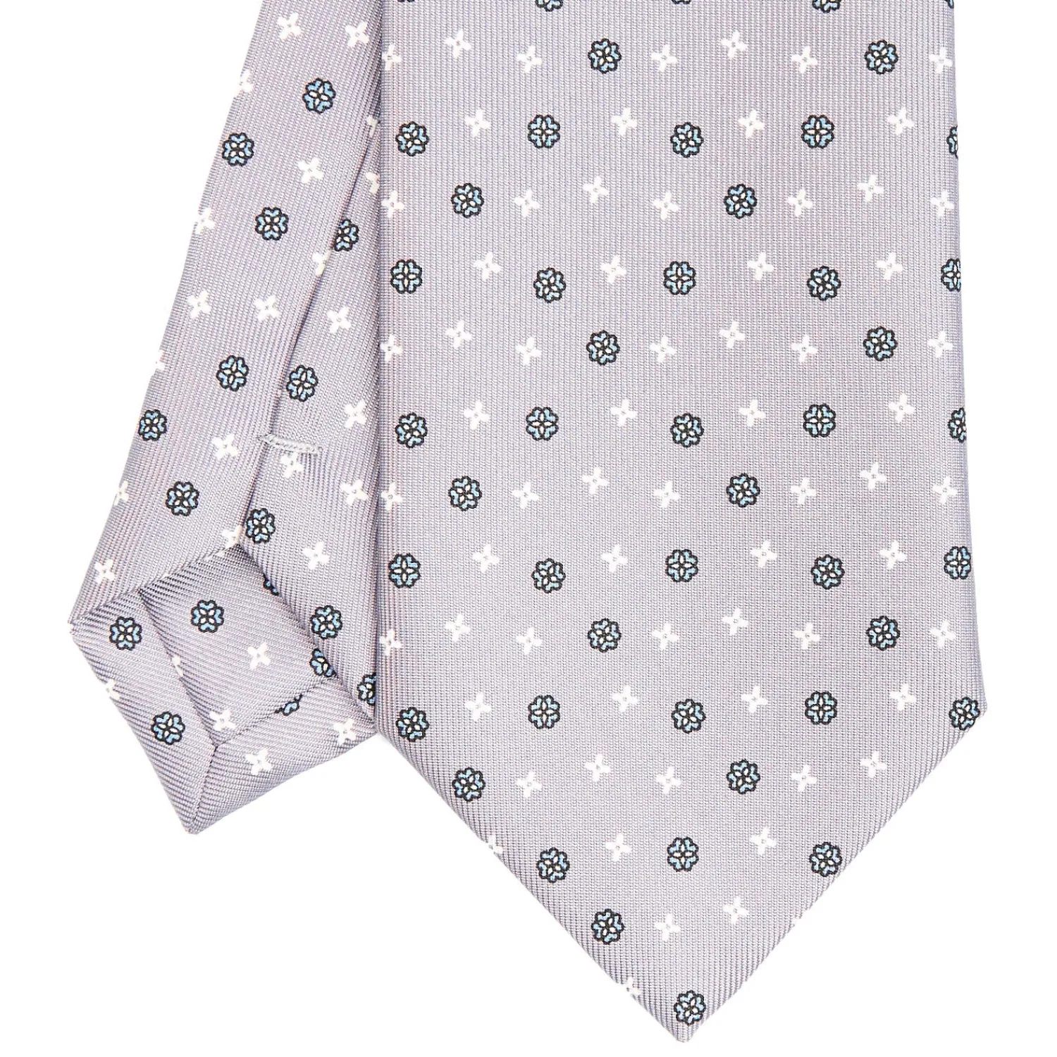 E.Marinella CRAVATTE|Cravatte In Seta Stampata|CRAVATTA SARTORIALE CLASSICA IN SETA GRIGIO CHIARO Microfantasia fiore