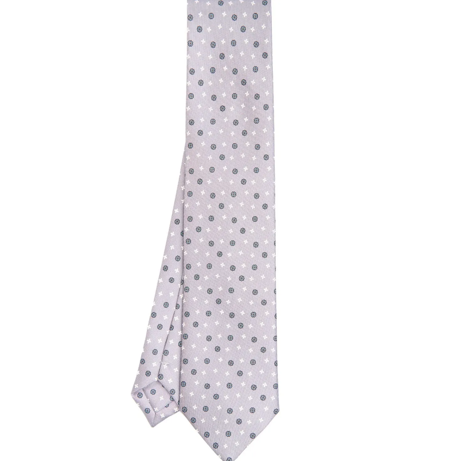 E.Marinella CRAVATTE|Cravatte In Seta Stampata|CRAVATTA SARTORIALE CLASSICA IN SETA GRIGIO CHIARO Microfantasia fiore
