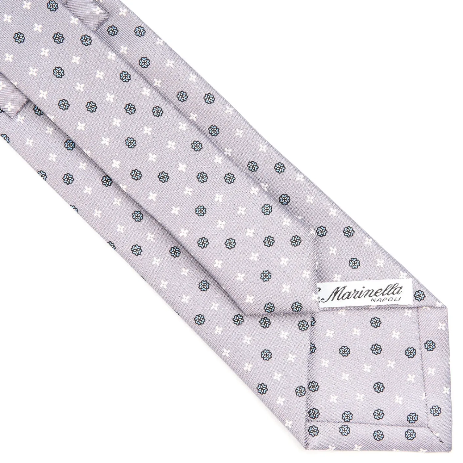 E.Marinella CRAVATTE|Cravatte In Seta Stampata|CRAVATTA SARTORIALE CLASSICA IN SETA GRIGIO CHIARO Microfantasia fiore