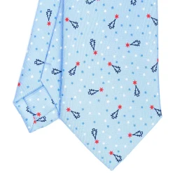 E.Marinella CRAVATTE|Cravatte In Seta Stampata|CRAVATTA SARTORIALE CLASSICA IN SETA AZZURRA Disegno natalizio