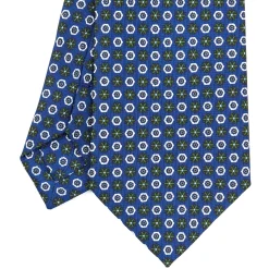 E.Marinella CRAVATTE|Cravatte In Seta Stampata|CRAVATTA SARTORIALE CLASSICA IN SETA BLU Microfantasia fiore