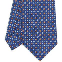 E.Marinella CRAVATTE|Cravatte In Seta Stampata|CRAVATTA SARTORIALE CLASSICA IN SETA BLU Microfantasia fiore