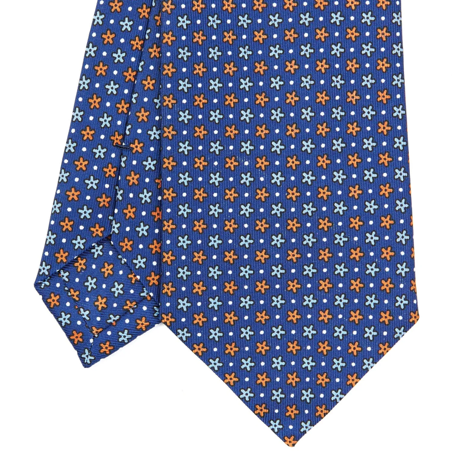 E.Marinella CRAVATTE|Cravatte In Seta Stampata|CRAVATTA SARTORIALE CLASSICA IN SETA BLU Microfantasia fiore
