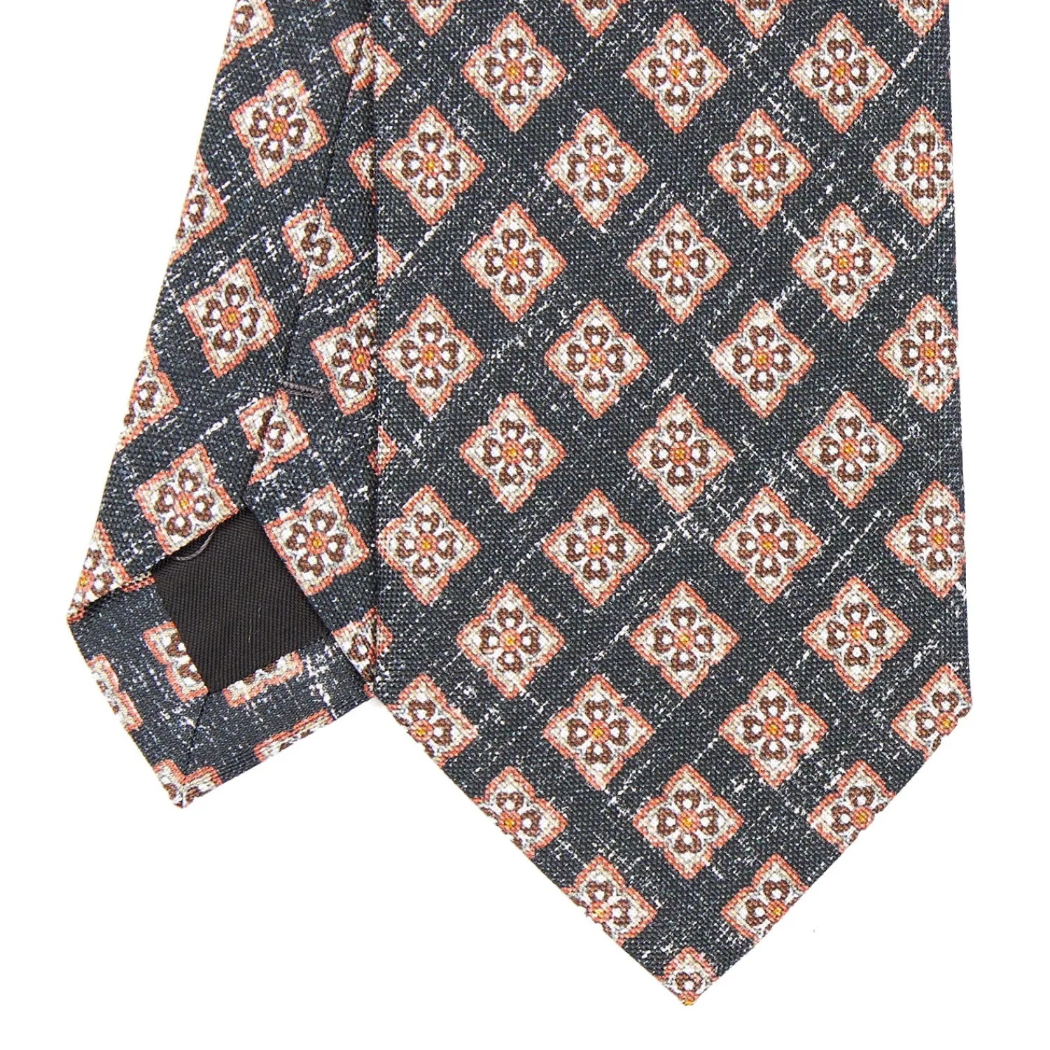 E.Marinella CRAVATTE|Cravatte In Lino E Cotone|CRAVATTA SARTORIALE IN COTONE E SETA NERA Macrofantasia fiore