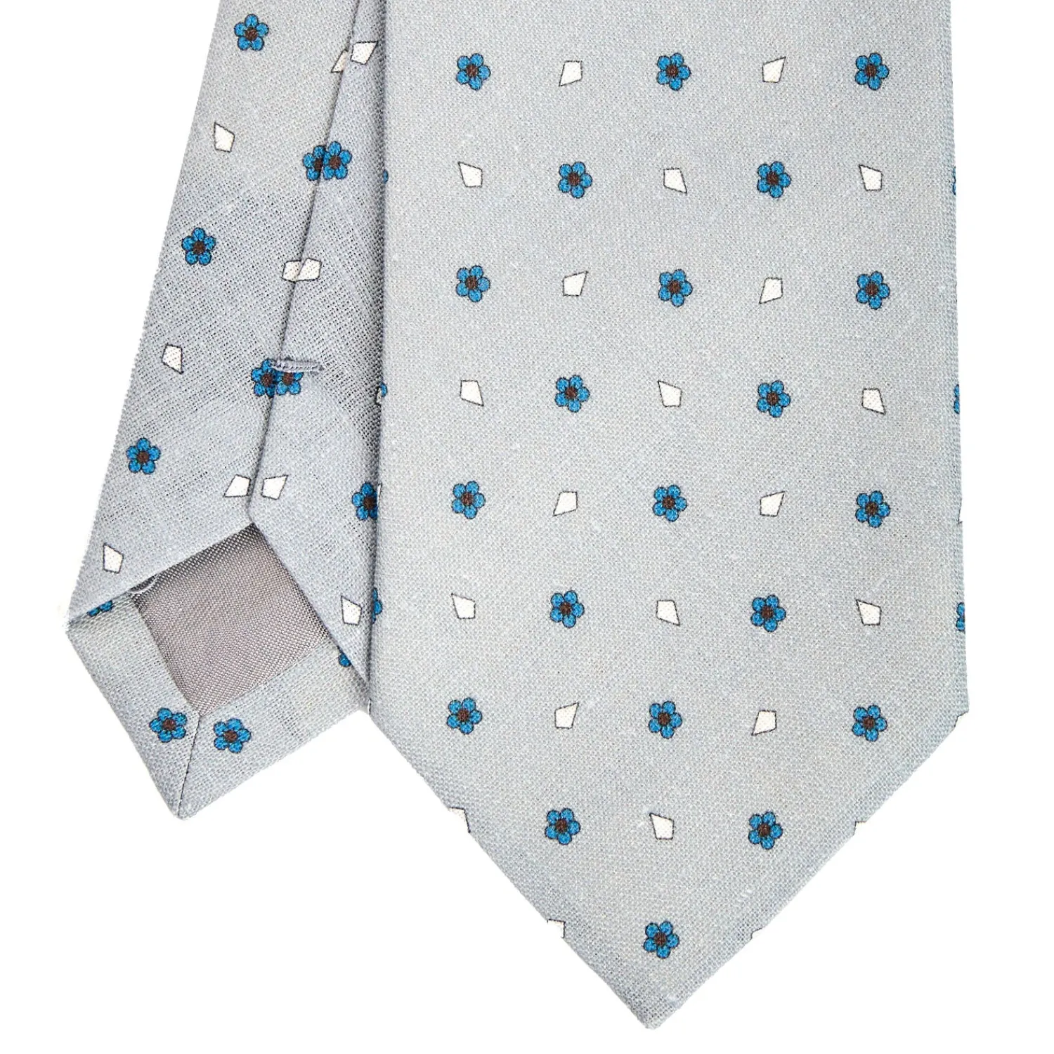 E.Marinella CRAVATTE|Cravatte In Lino E Cotone|CRAVATTA SARTORIALE IN COTONE E SETA GRIGIO CHIARO Macrofantasia fiore