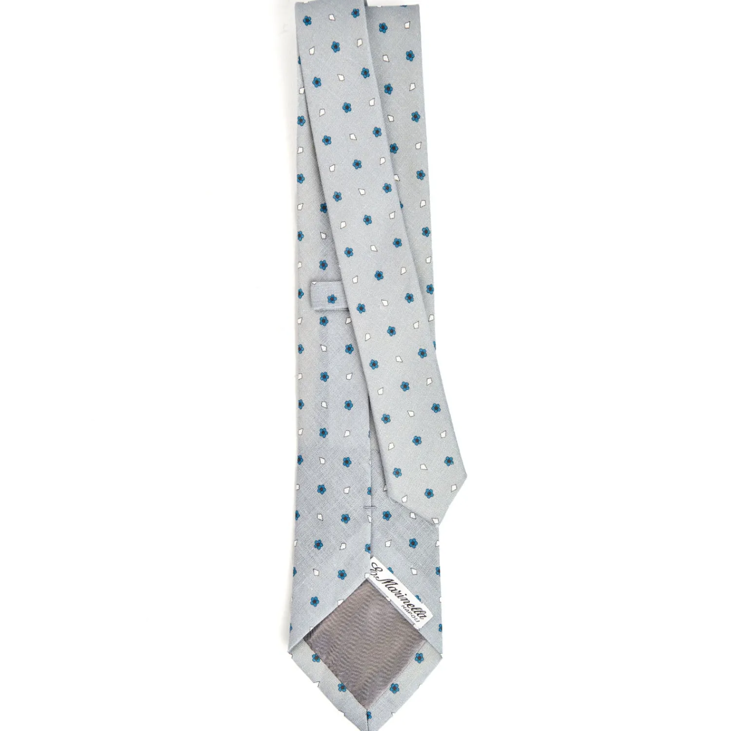E.Marinella CRAVATTE|Cravatte In Lino E Cotone|CRAVATTA SARTORIALE IN COTONE E SETA GRIGIO CHIARO Macrofantasia fiore