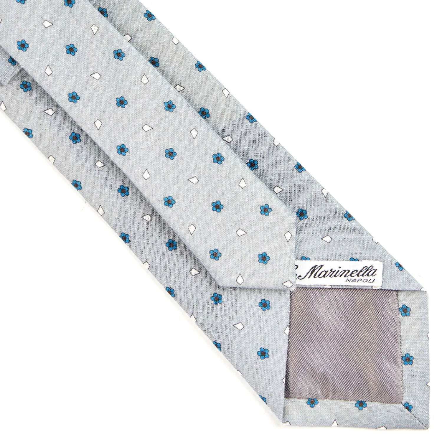 E.Marinella CRAVATTE|Cravatte In Lino E Cotone|CRAVATTA SARTORIALE IN COTONE E SETA GRIGIO CHIARO Macrofantasia fiore