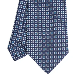 E.Marinella CRAVATTE|Cravatte In Lino E Cotone|CRAVATTA SARTORIALE IN LINO BLU Microfantasia fiore