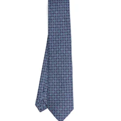 E.Marinella CRAVATTE|Cravatte In Lino E Cotone|CRAVATTA SARTORIALE IN LINO BLU Microfantasia fiore