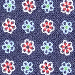 E.Marinella CRAVATTE|Cravatte In Lino E Cotone|CRAVATTA SARTORIALE IN LINO BLU Microfantasia fiore