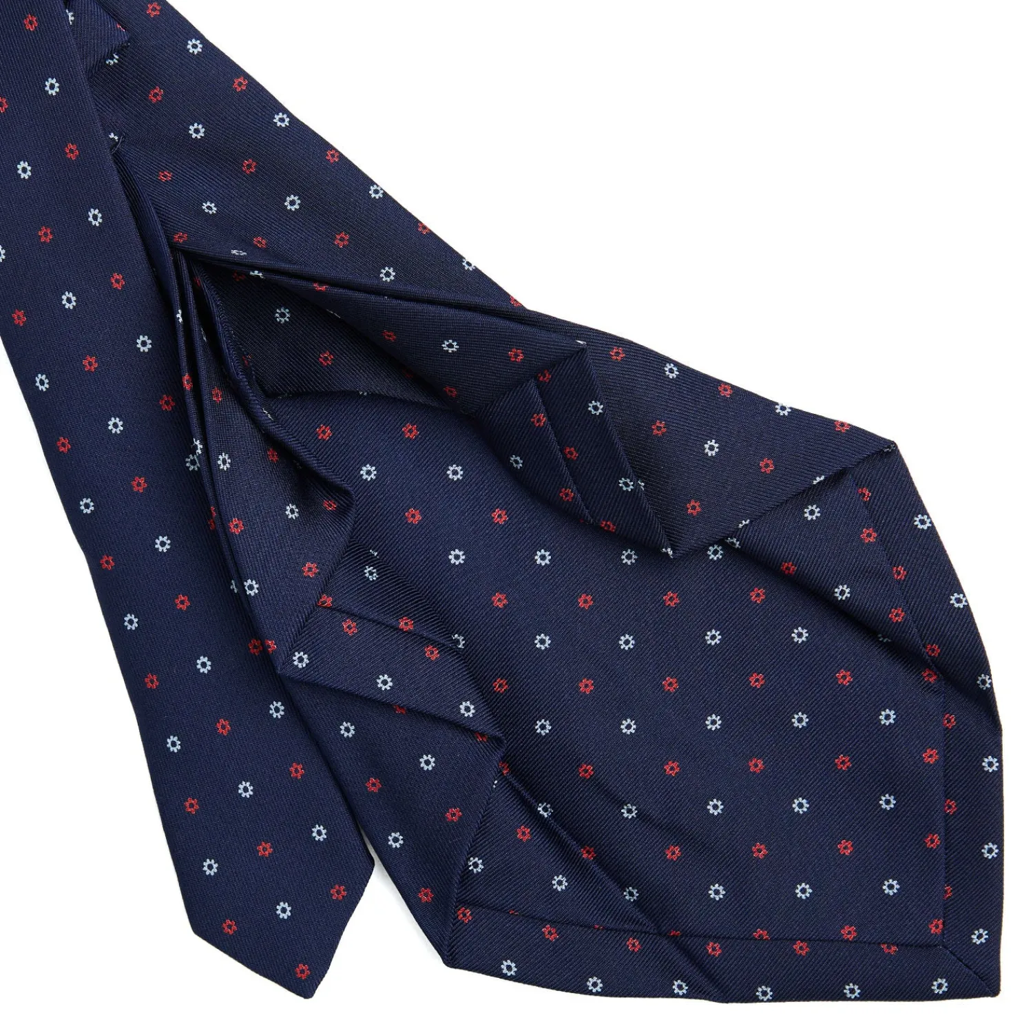 E.Marinella CRAVATTE|Cravatte 7 Pieghe|CRAVATTA SARTORIALE 7 PIEGHE IN SETA BLU SCURO Microfantasia fiore