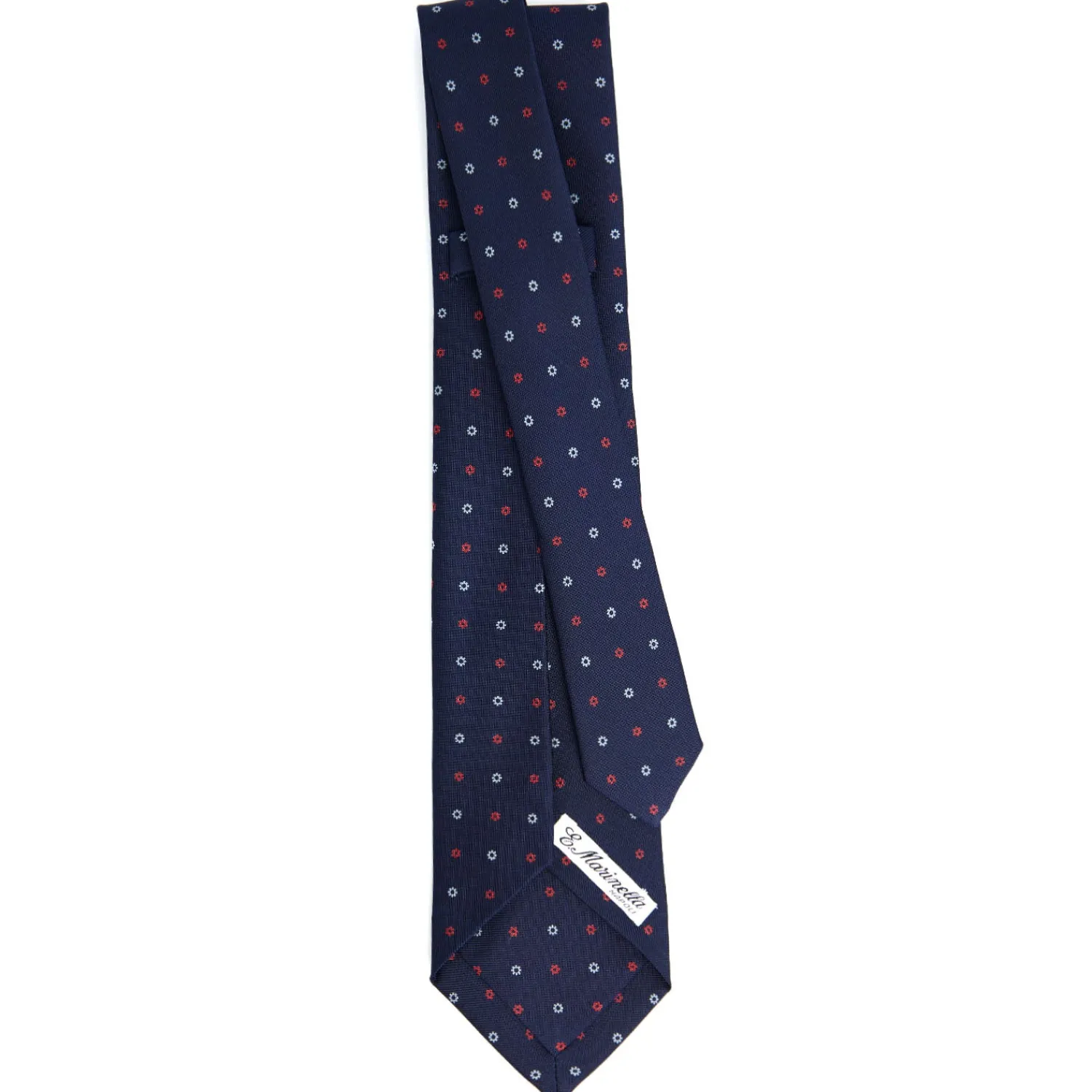 E.Marinella CRAVATTE|Cravatte 7 Pieghe|CRAVATTA SARTORIALE 7 PIEGHE IN SETA BLU SCURO Microfantasia fiore