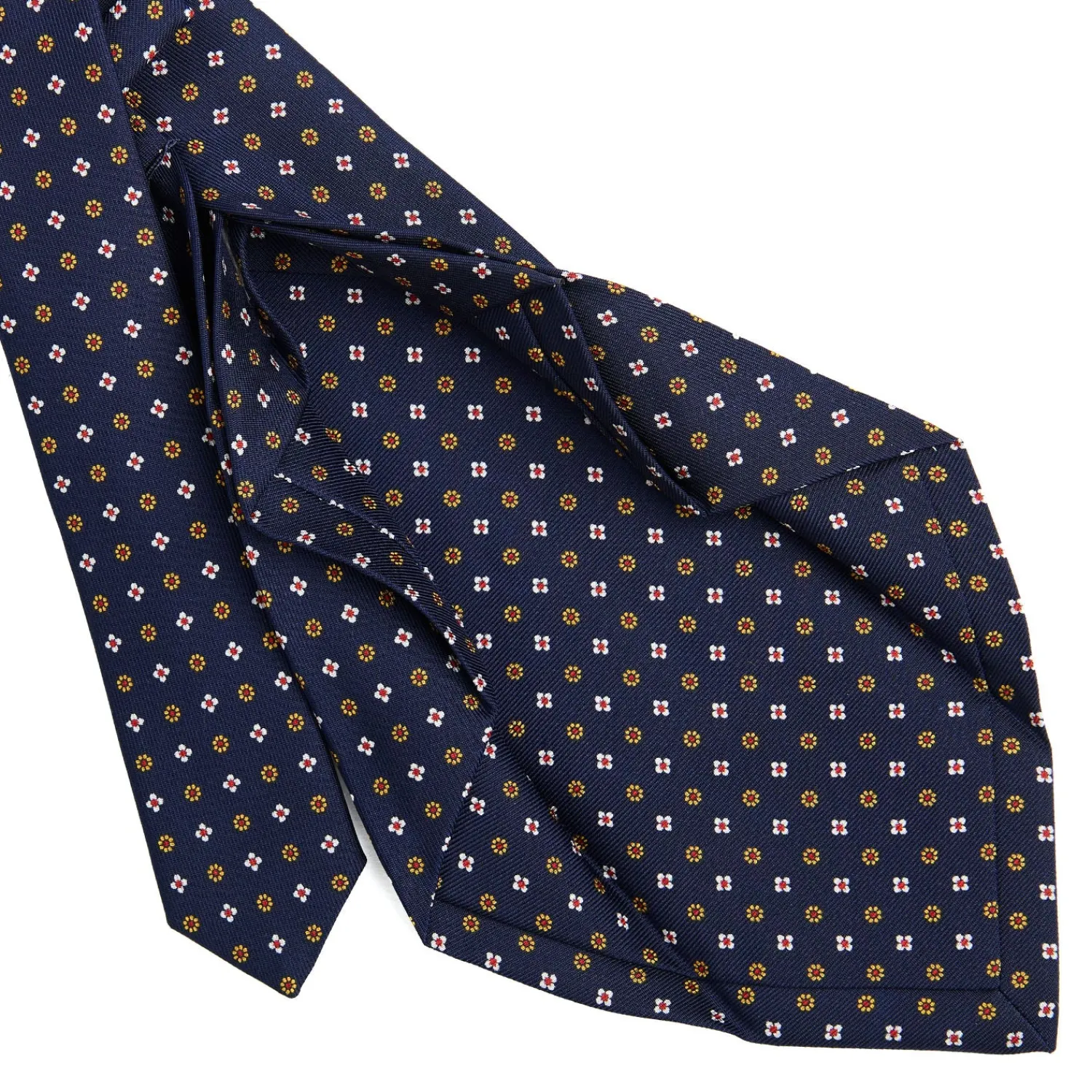 E.Marinella CRAVATTE|Cravatte 7 Pieghe|CRAVATTA SARTORIALE 7 PIEGHE IN SETA BLU SCURO Microfantasia fiore