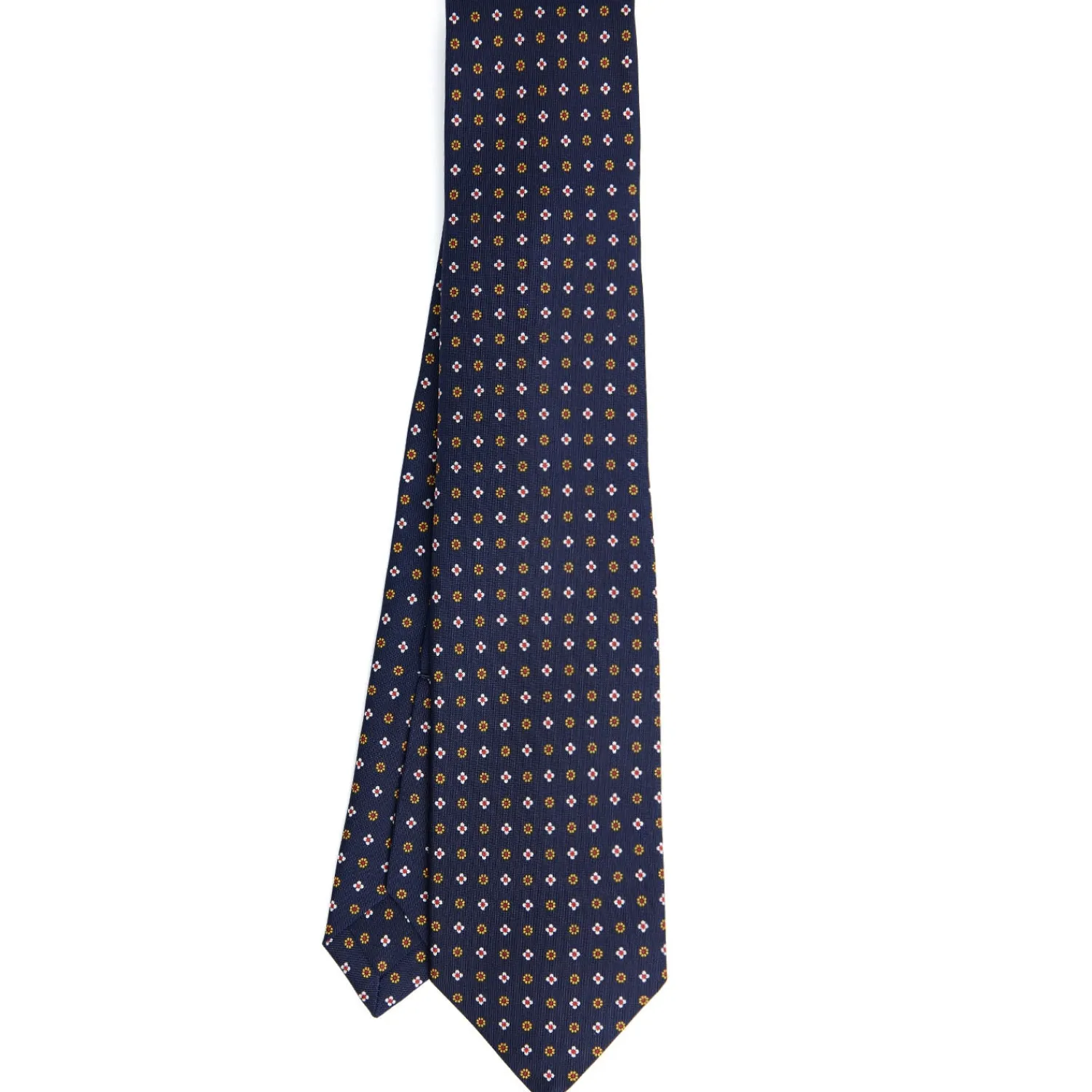 E.Marinella CRAVATTE|Cravatte 7 Pieghe|CRAVATTA SARTORIALE 7 PIEGHE IN SETA BLU SCURO Microfantasia fiore