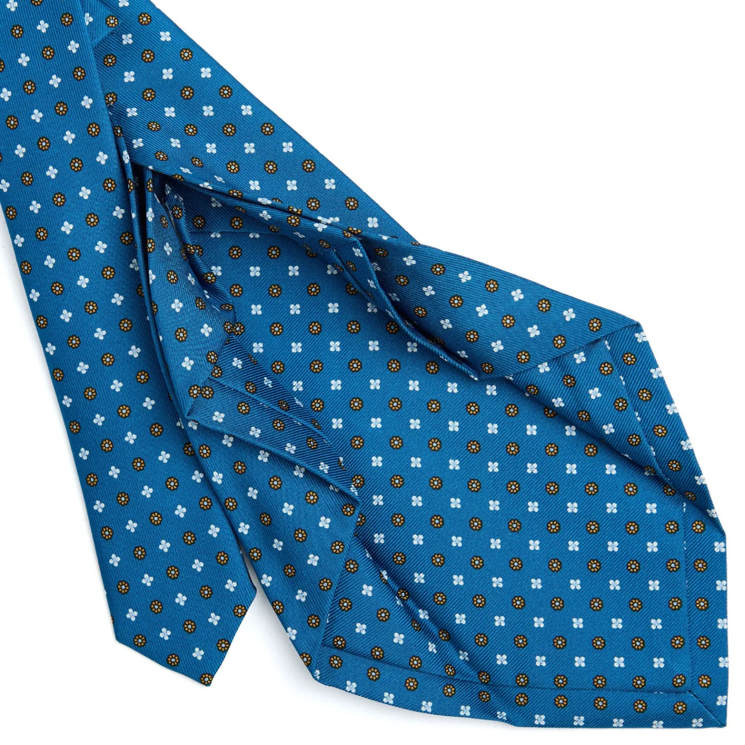 E.Marinella CRAVATTE|Cravatte 7 Pieghe|CRAVATTA SARTORIALE 7 PIEGHE IN SETA BLU MEDIO Microfantasia fiore