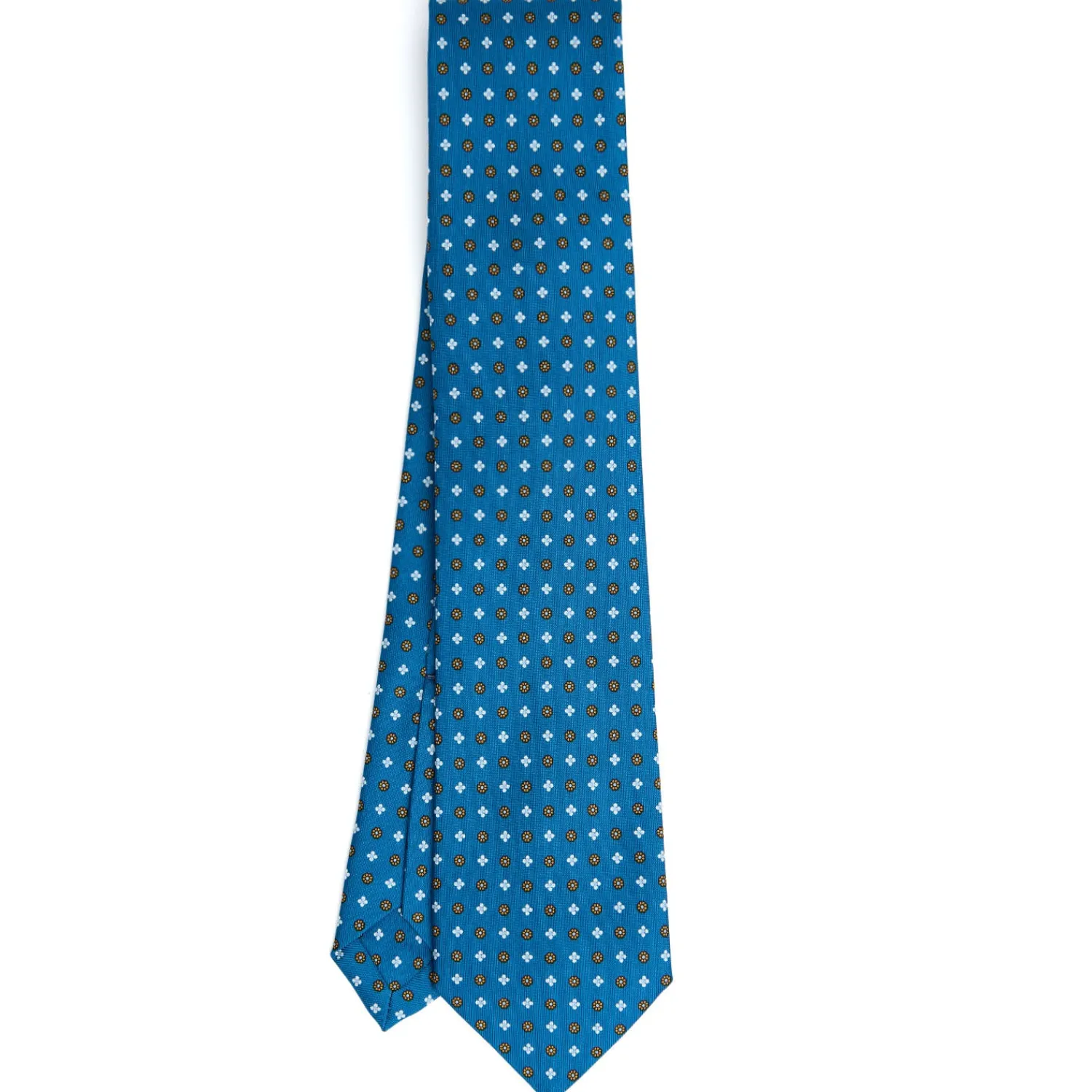 E.Marinella CRAVATTE|Cravatte 7 Pieghe|CRAVATTA SARTORIALE 7 PIEGHE IN SETA BLU MEDIO Microfantasia fiore