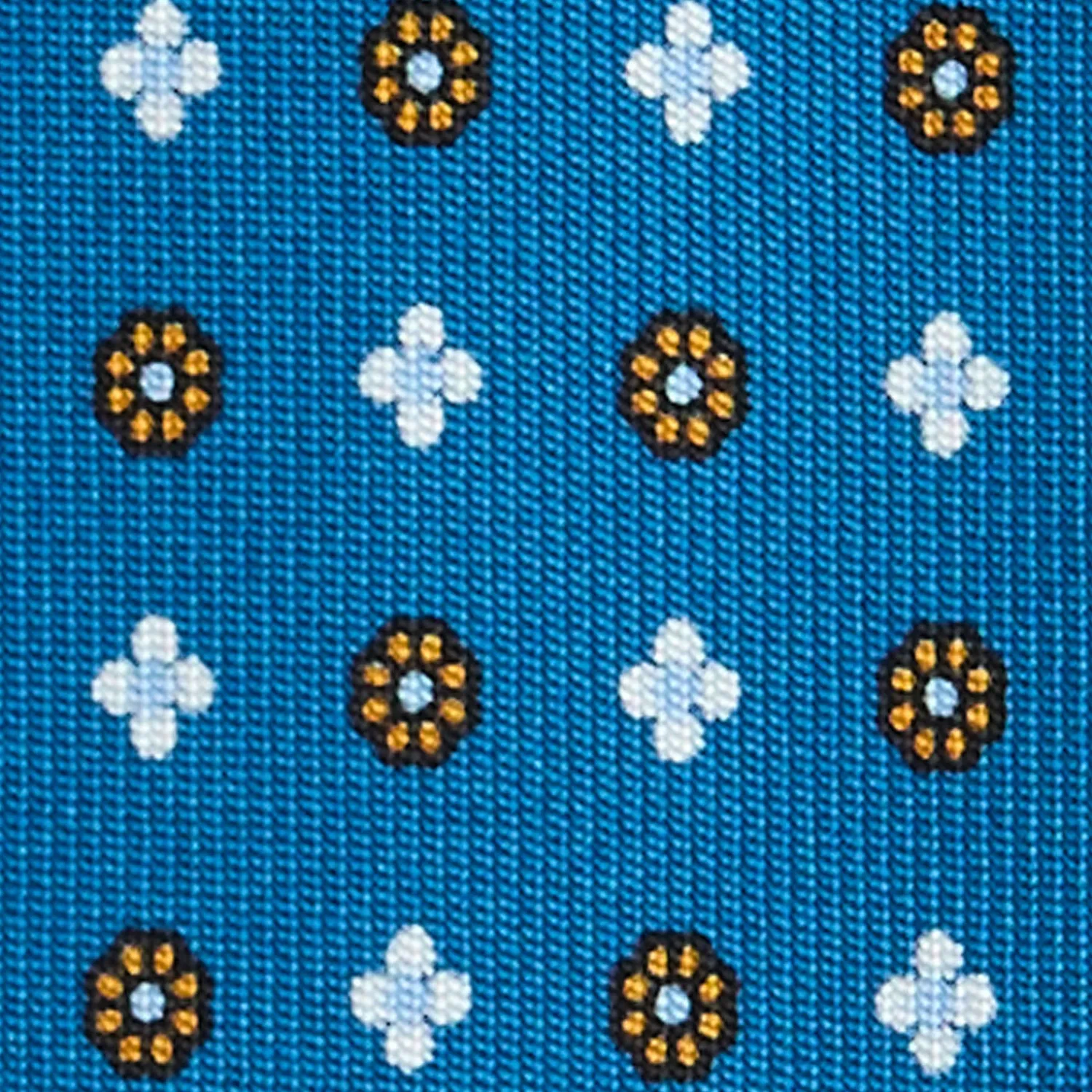 E.Marinella CRAVATTE|Cravatte 7 Pieghe|CRAVATTA SARTORIALE 7 PIEGHE IN SETA BLU MEDIO Microfantasia fiore