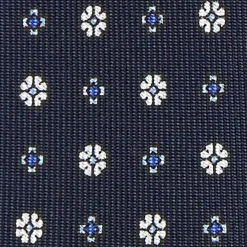 E.Marinella CRAVATTE|Cravatte 9 Pieghe|CRAVATTA SARTORIALE 9 PIEGHE IN SETA BLU SCURO Microfantasia fiore