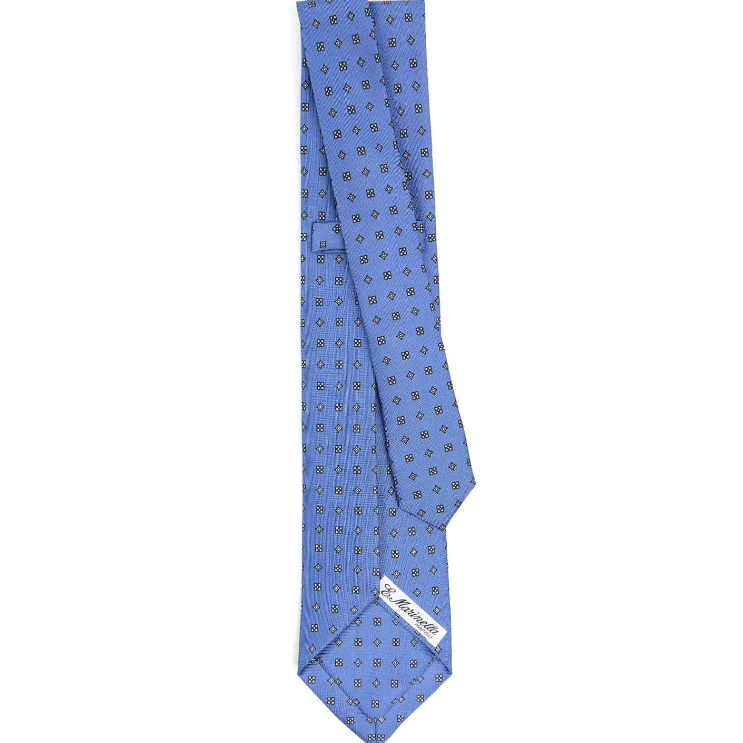 E.Marinella CRAVATTE|Cravatte 7 Pieghe|CRAVATTA SARTORIALE 7 PIEGHE IN SETA AZZURRO POLVERE Microfantasia fiore