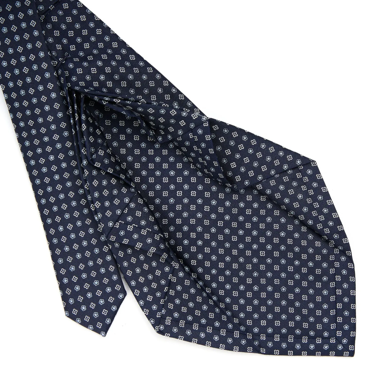 E.Marinella CRAVATTE|Cravatte 9 Pieghe|CRAVATTA SARTORIALE 9 PIEGHE IN SETA BLU SCURO Microfantasia fiore