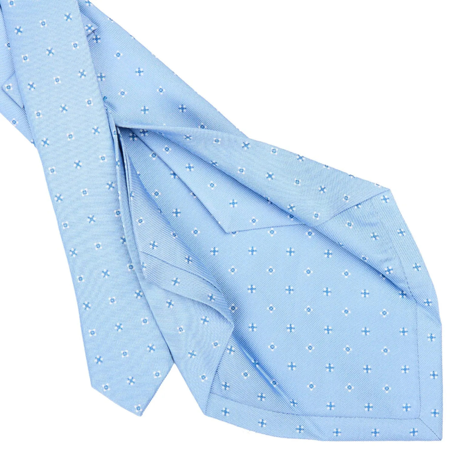 E.Marinella CRAVATTE|Cravatte 5 Pieghe|CRAVATTA SARTORIALE 5 PIEGHE IN SETA AZZURRA Microfantasia fiore