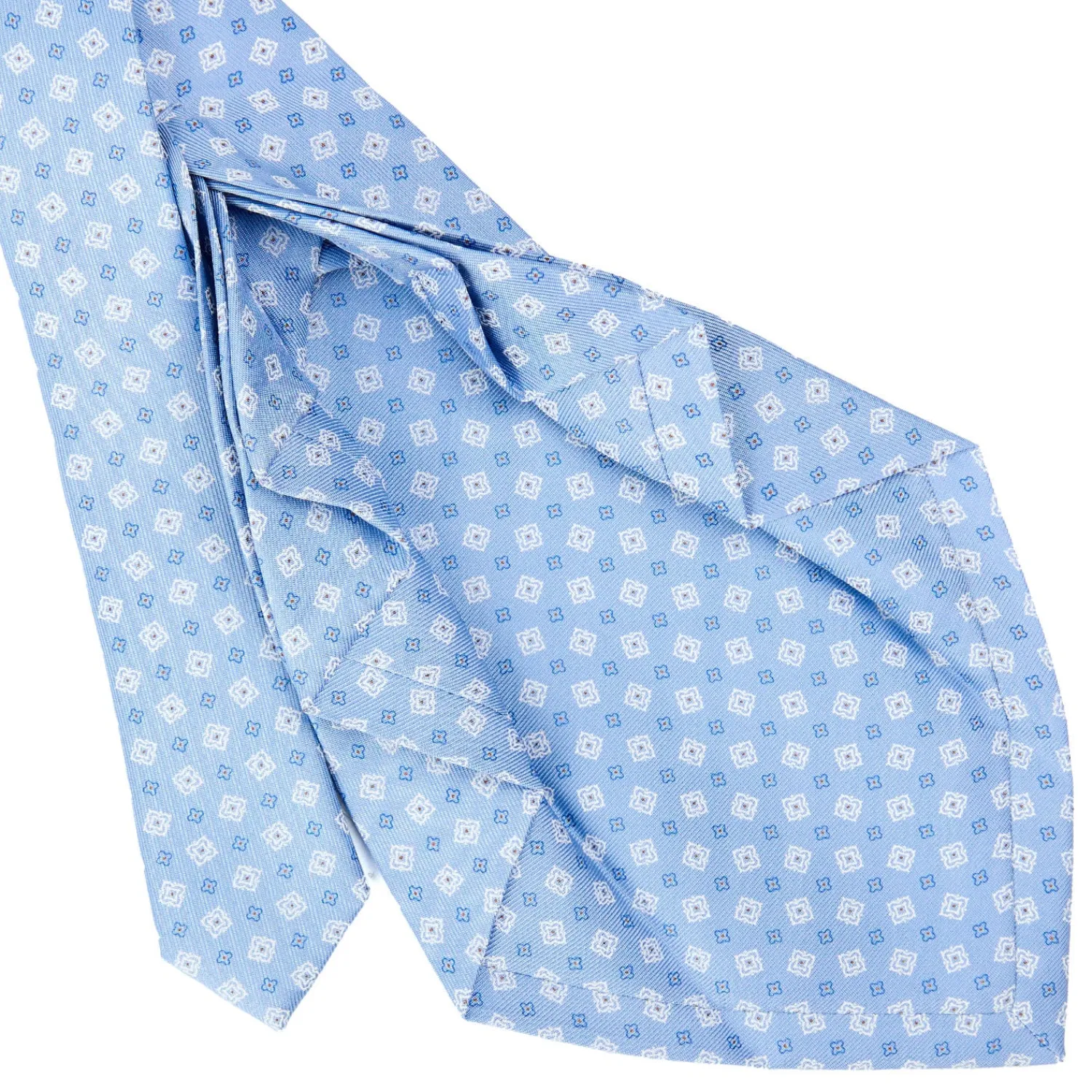 E.Marinella CRAVATTE|Cravatte 9 Pieghe|CRAVATTA SARTORIALE 9 PIEGHE IN SETA AZZURRA Microfantasia fiore