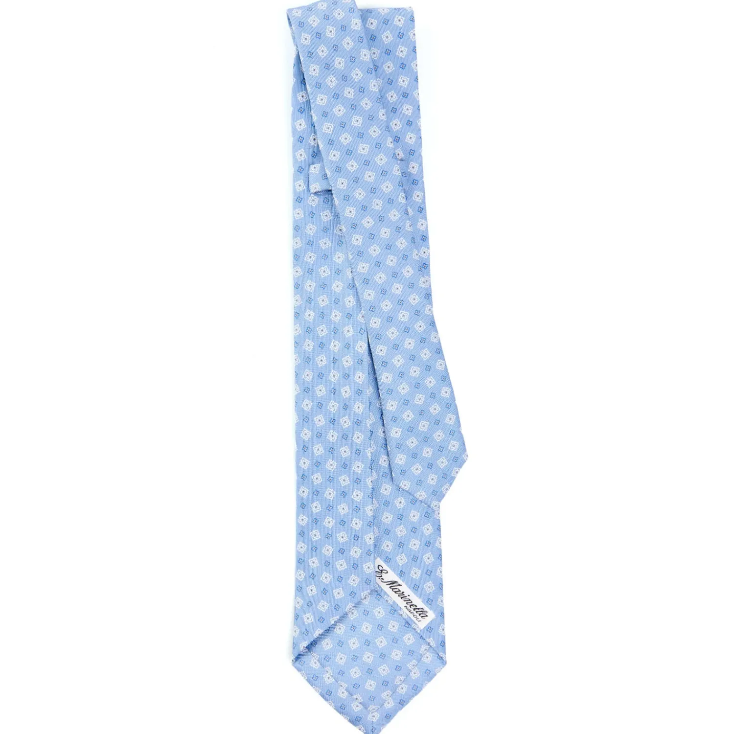 E.Marinella CRAVATTE|Cravatte 9 Pieghe|CRAVATTA SARTORIALE 9 PIEGHE IN SETA AZZURRA Microfantasia fiore