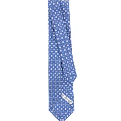 E.Marinella CRAVATTE|Cravatte 9 Pieghe|CRAVATTA SARTORIALE 9 PIEGHE IN SETA AZZURRO POLVERE Microfantasia fiore