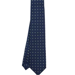 E.Marinella CRAVATTE|Cravatte 9 Pieghe|CRAVATTA SARTORIALE 9 PIEGHE IN SETA BLU SCURO Microfantasia fiore