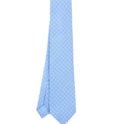 E.Marinella CRAVATTE|Cravatte 9 Pieghe|CRAVATTA SARTORIALE 9 PIEGHE IN SETA AZZURRA Microfantasia fiore
