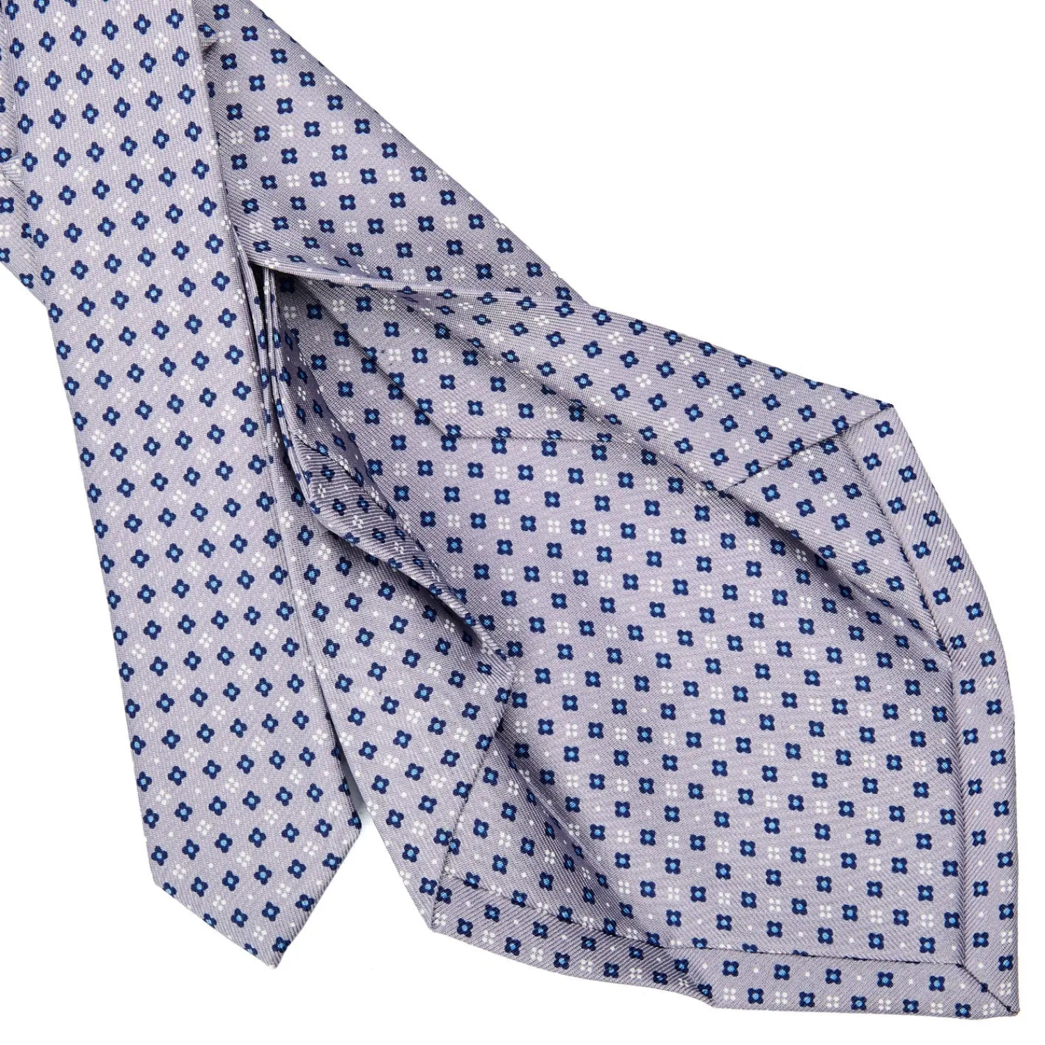 E.Marinella CRAVATTE|Cravatte 5 Pieghe|CRAVATTA SARTORIALE 5 PIEGHE IN SETA GRIGIO CHIARO Microfantasia fiore