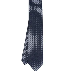 E.Marinella CRAVATTE|Cravatte 7 Pieghe|CRAVATTA SARTORIALE 7 PIEGHE IN SETA BLU SCURO Microfantasia fiore