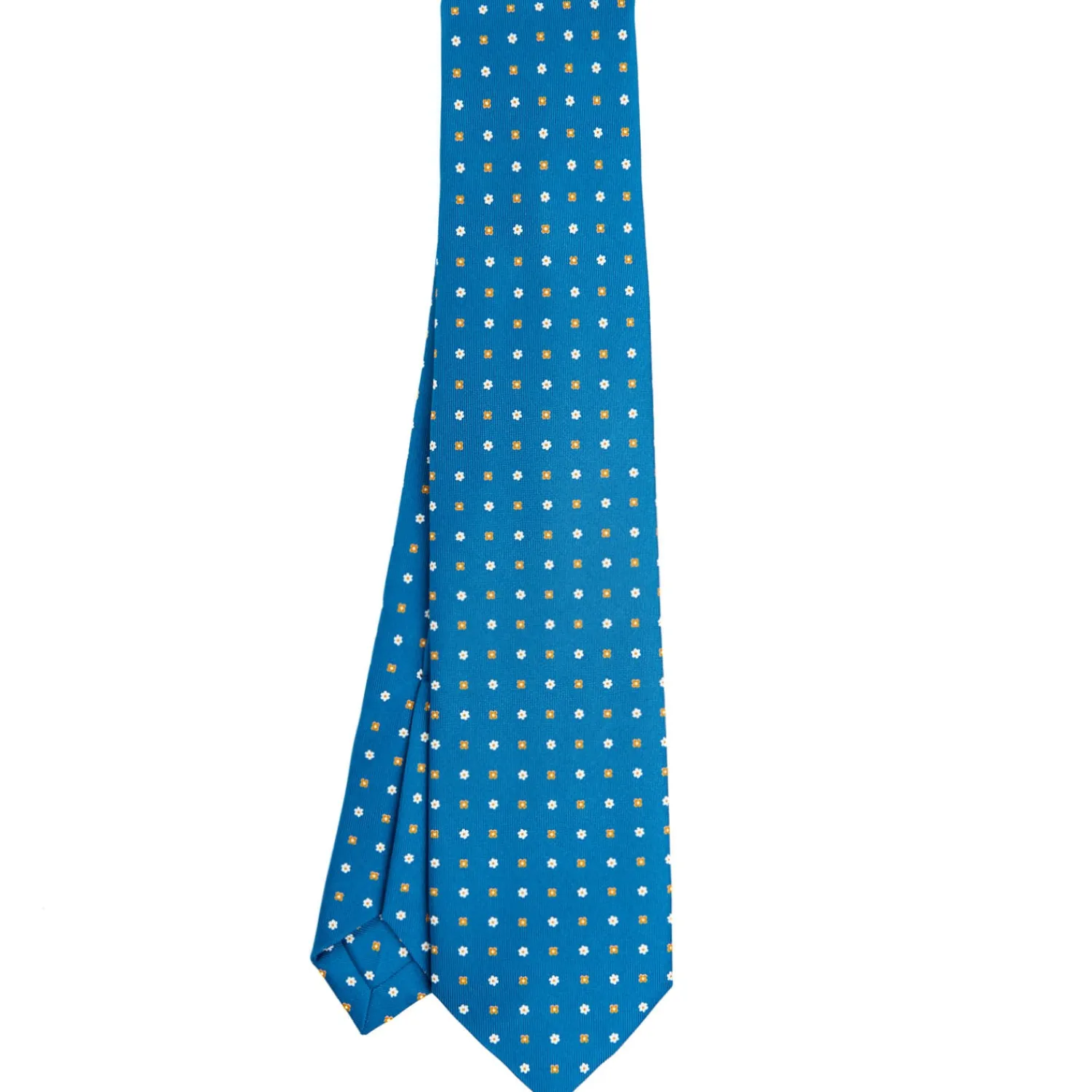 E.Marinella CRAVATTE|Cravatte 9 Pieghe|CRAVATTA SARTORIALE 9 PIEGHE IN SETA BLU MEDIO Microfantasia fiore
