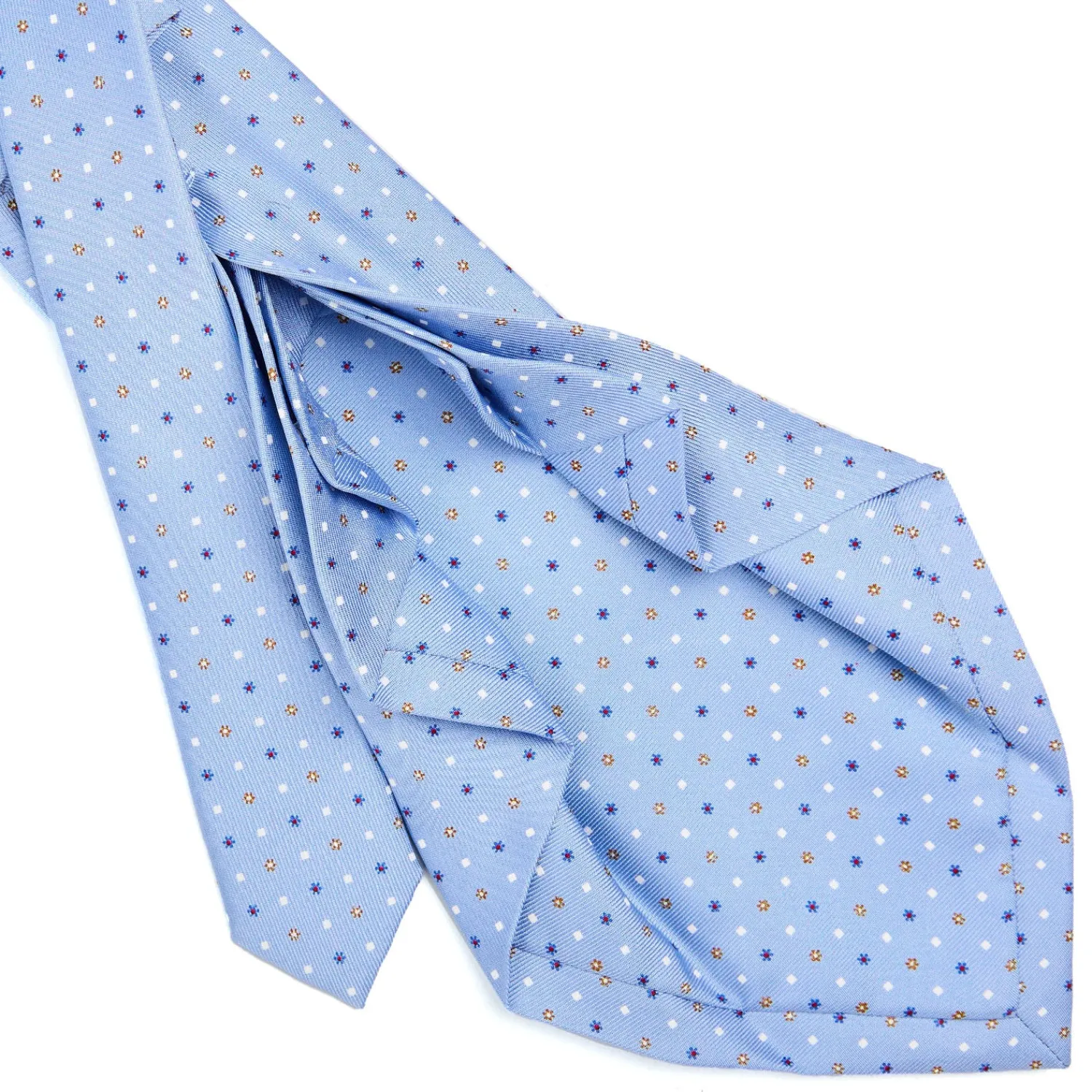 E.Marinella CRAVATTE|Cravatte 9 Pieghe|CRAVATTA SARTORIALE 9 PIEGHE IN SETA AZZURRA Microfantasia fiore