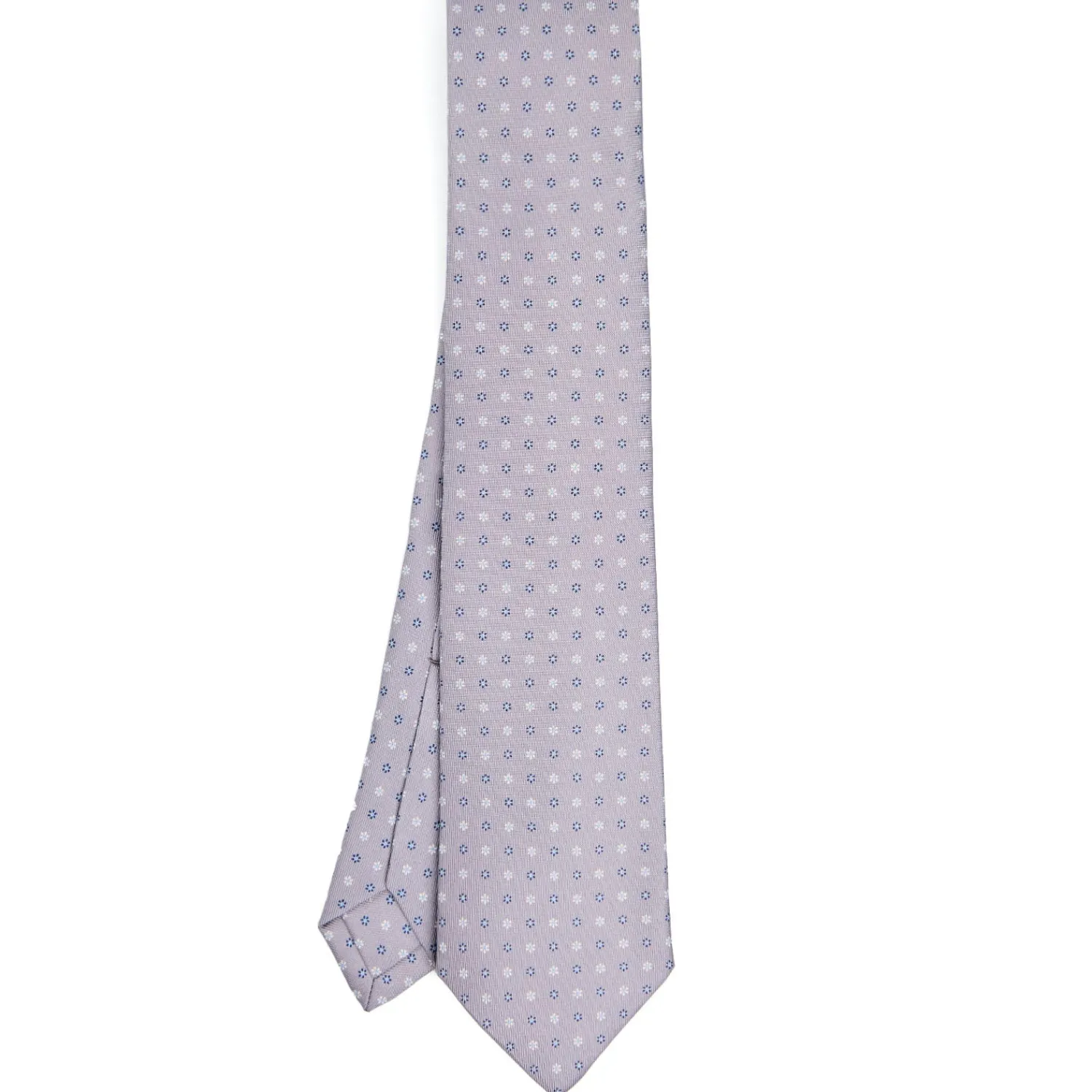 E.Marinella CRAVATTE|Cravatte 7 Pieghe|CRAVATTA SARTORIALE 7 PIEGHE IN SETA GRIGIO CHIARO Microfantasia fiore
