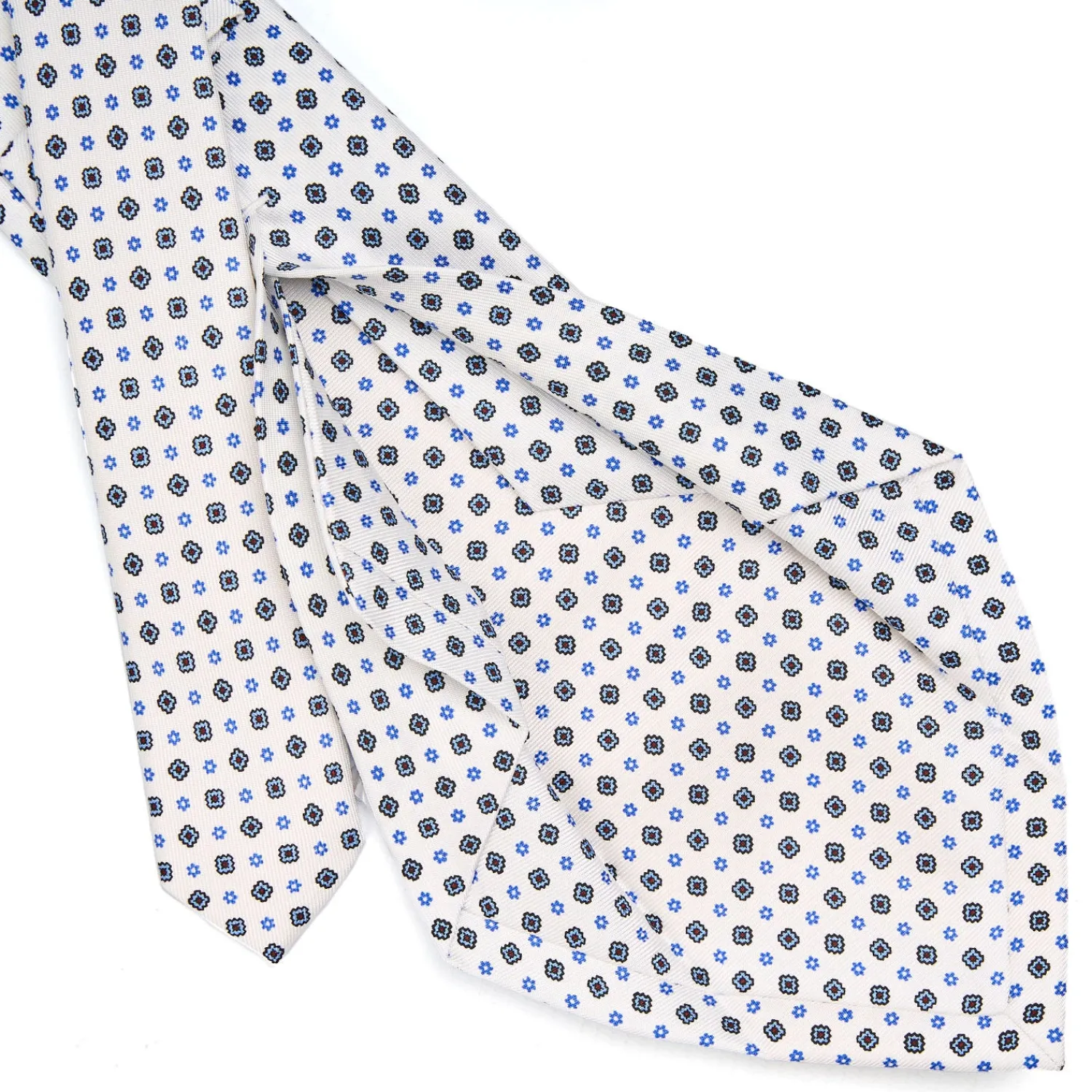 E.Marinella CRAVATTE|Cravatte 5 Pieghe|CRAVATTA SARTORIALE 5 PIEGHE IN SETA BIANCA Microfantasia fiore