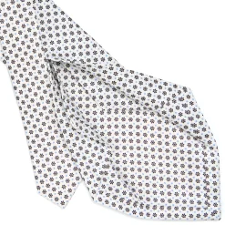 E.Marinella CRAVATTE|Cravatte 5 Pieghe|CRAVATTA SARTORIALE 5 PIEGHE IN SETA BIANCA Microfantasia fiore