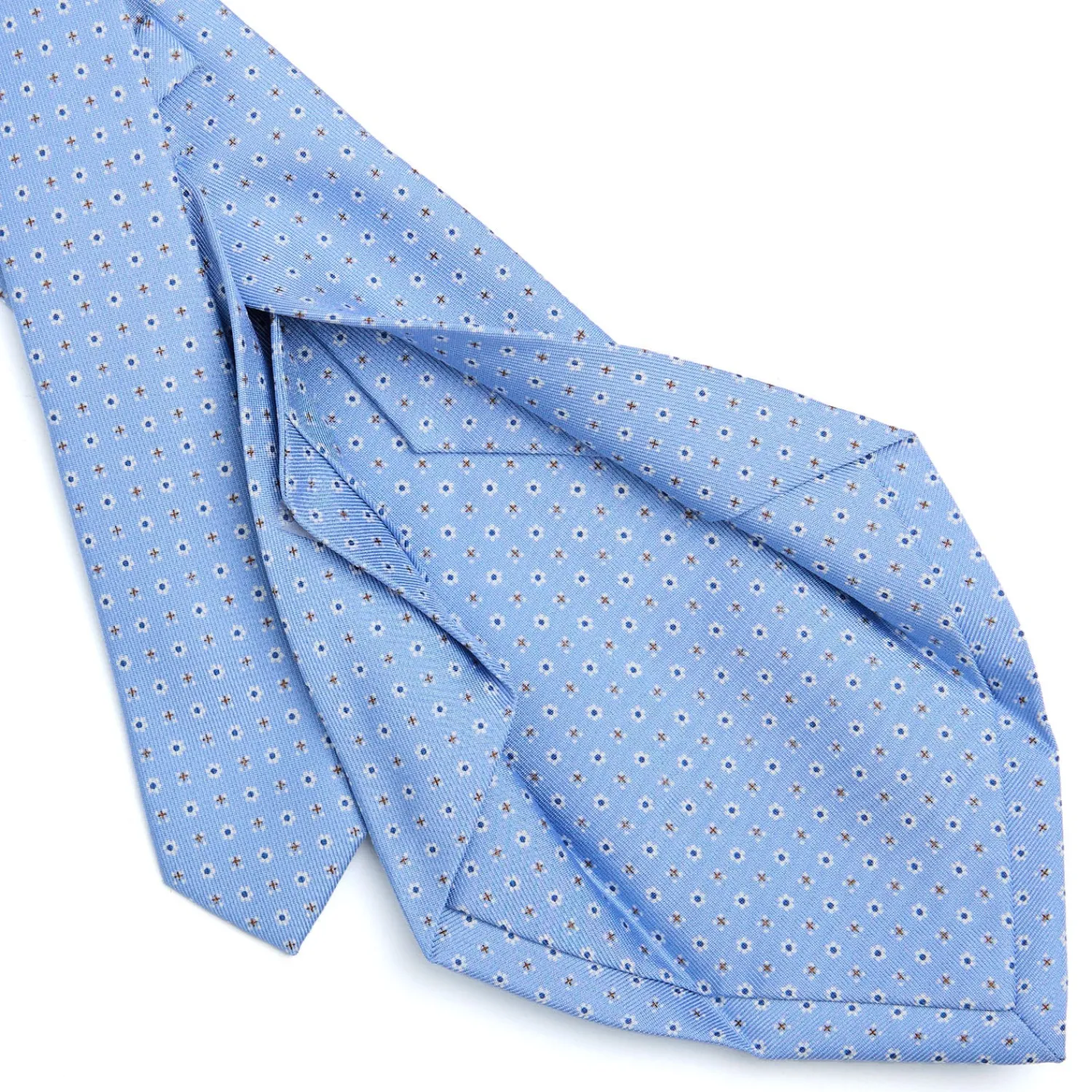 E.Marinella CRAVATTE|Cravatte 5 Pieghe|CRAVATTA SARTORIALE 5 PIEGHE IN SETA AZZURRA Microfantasia fiore