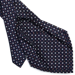 E.Marinella CRAVATTE|Cravatte 5 Pieghe|CRAVATTA SARTORIALE 5 PIEGHE IN SETA BLU SCUROMicrofantasia fiore