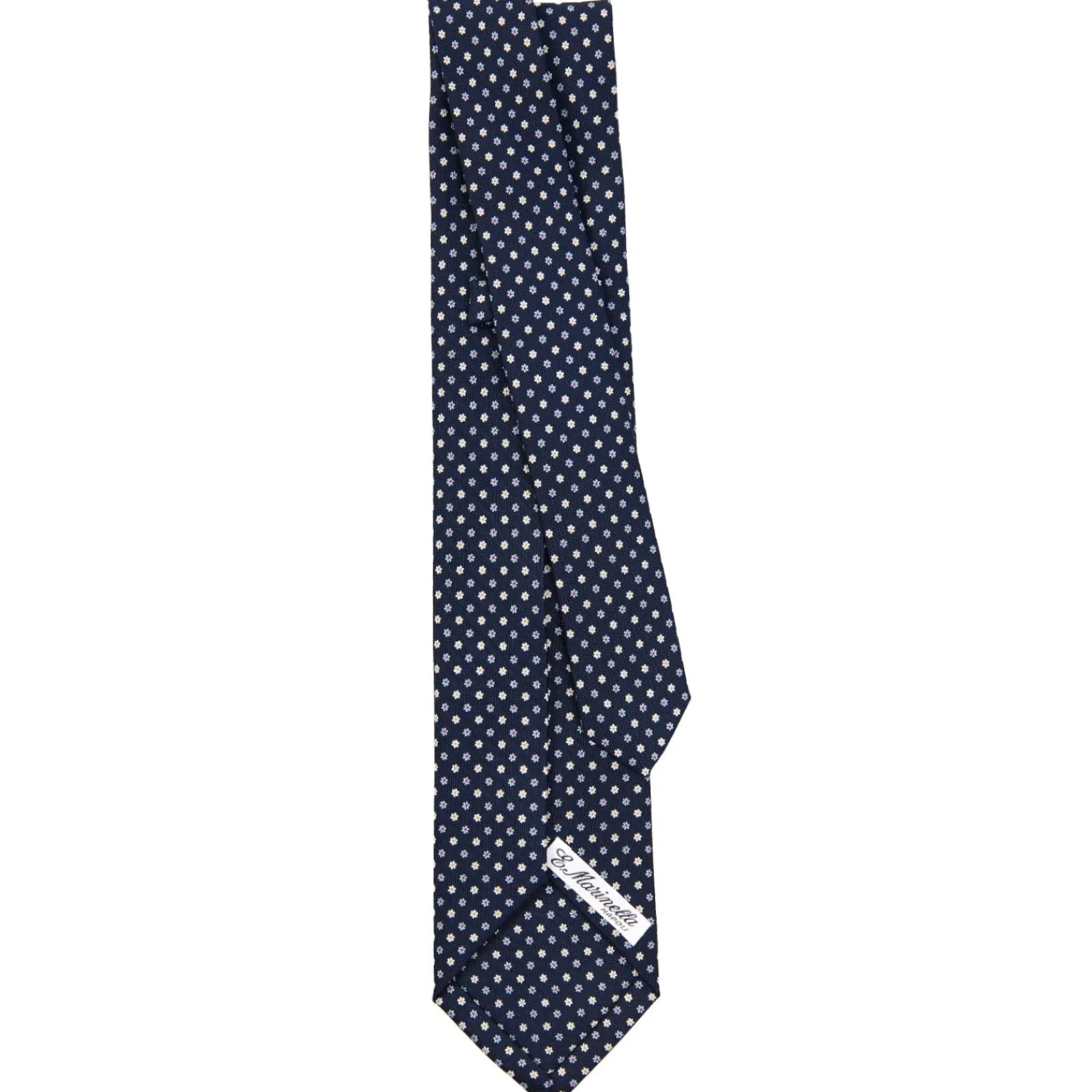 E.Marinella CRAVATTE|Cravatte 5 Pieghe|CRAVATTA SARTORIALE 5 PIEGHE IN SETA BLU SCUROMicrofantasia fiore