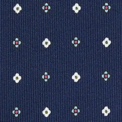 E.Marinella CRAVATTE|Cravatte 5 Pieghe|CRAVATTA SARTORIALE 5 PIEGHE IN SETA BLU SCUROMicrofantasia fiore