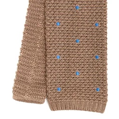 E.Marinella CRAVATTE|Cravatte In Garza E Tricot|CRAVATTA TRICOT IN SETA BEIGE Pois azzurro